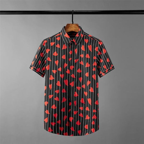 

men's casual shirts men shirt luxury red lip printing short sleeve mens allover printed summer man party 4xl, White;black