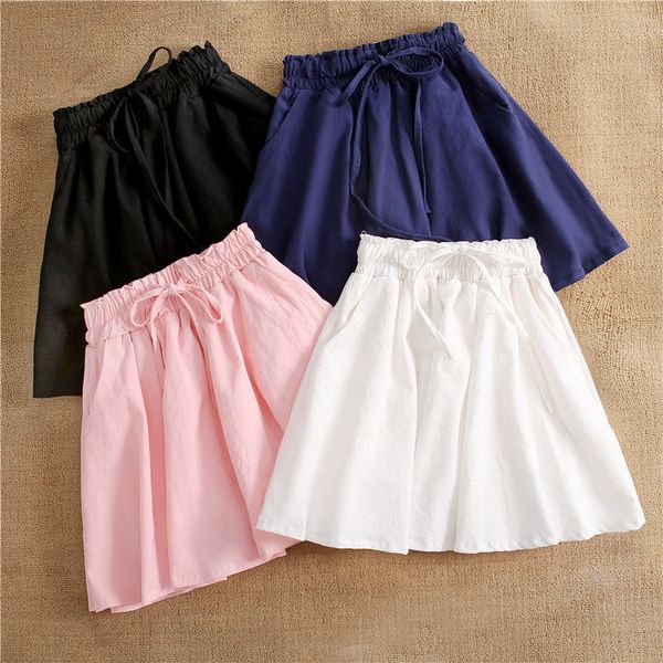 

solid lace up empire japanese kawaii mini skirt 2020 summer loose women student a line school uniform a line casual above knee, Black
