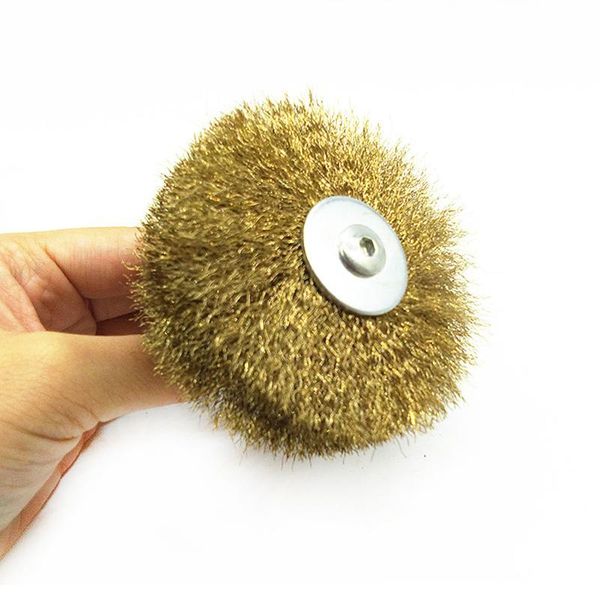

90mm copper plated wire wheel brush 6.0mm shank for mini drill rotary tools for wood carving, nuclear carving