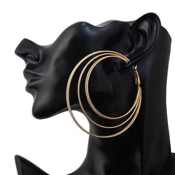 

europen and american style simple big hoop earrings fashion three circles earrings jewelry accessories for women, Golden;silver