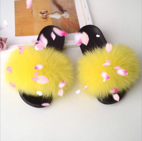 

ladies fur slides slippers with fox fur fur slides fox, Black