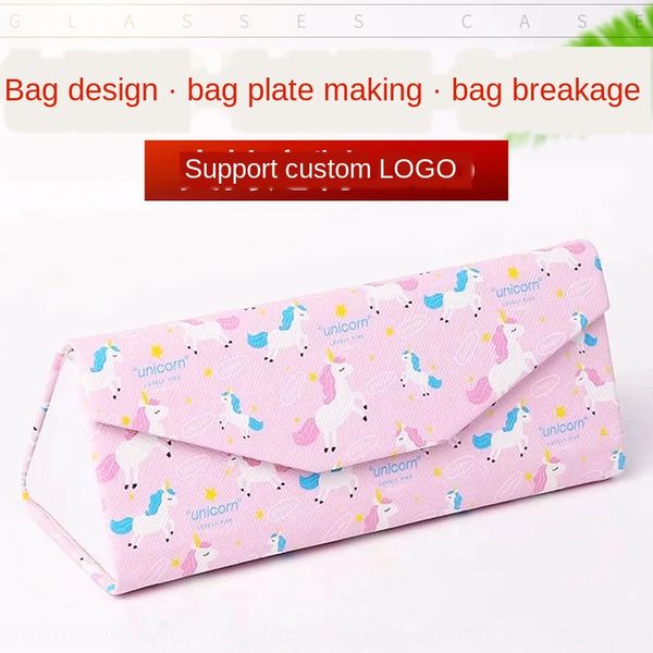 

vbls7 мода треугольник ручных складной кожаный печататься хранение мультфильма мужской и женских студенты корпус хранение очков коробки солн, Blue