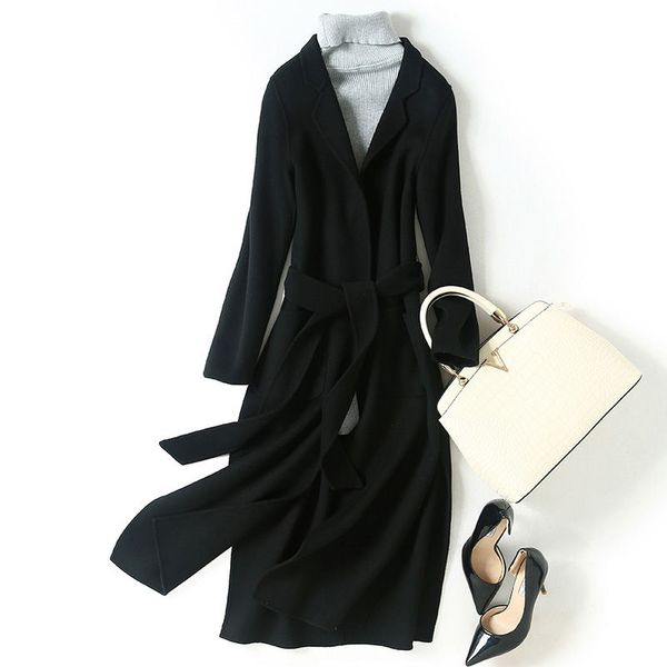 

2020 long soild double cashmere winter coat women wool jacket loose abrigo mujer autumn winter new arrival casaco feminino l109, Black