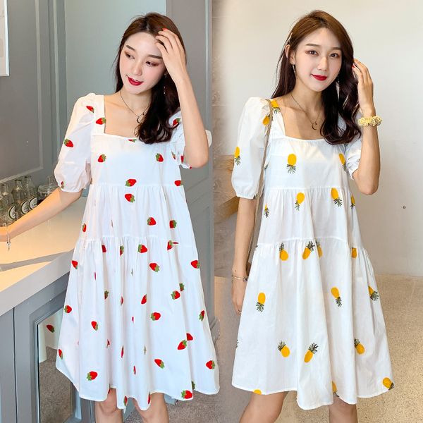 

6150 # одежда для беременных лето хлопка вышивки с коротким рукавом свободные стильное платье для беременных беременность одежда, White