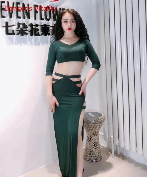 

stage wear belly dance clothing female elegant practice profession competition long skirt suit, Black;red