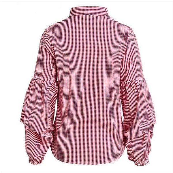 

fashion ladies casual shirt lantern sleeve women spring autumn loose long sleeve blouse v neck applique fashion, White