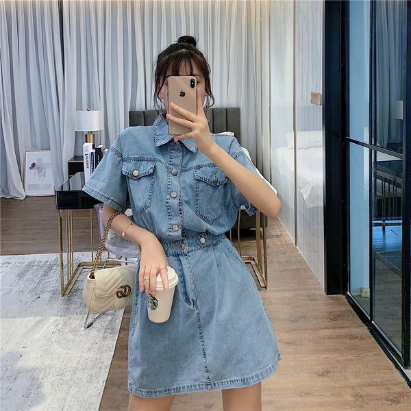 

korea 2020 summer new fashion waist was thin mesh pocket handsome red cowboy dress female commuter locomotive, Black;brown