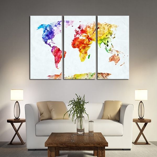 

3 panels watercolor world map canvas painting modern classical poster prints abstract modular picture for living room cuadros decoration