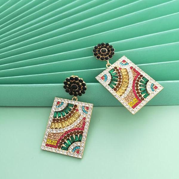 

wholesale bohemian geomtry square dangle earrings colorful crystal rhinestone earring women girl party jewelry gift accessories, Gray