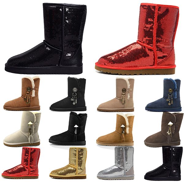 

new women boots wgg australia classic winter snow short bow ankle knee black red brown sequins pendant womens boot size 36-41
