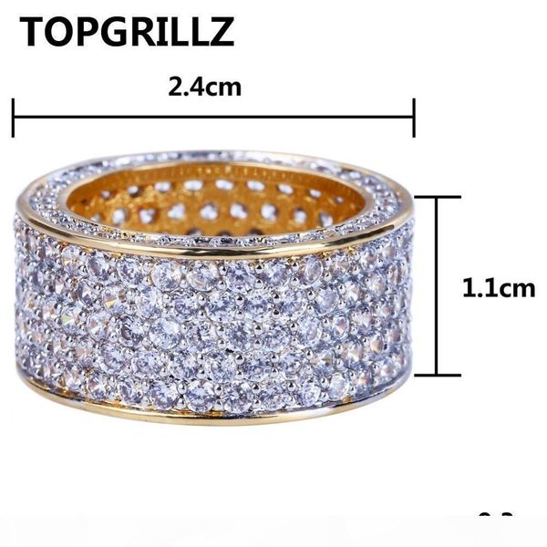 

j new fashion gold color plated micro pave cubic zircon round ring full iced out bling hip hop rock jewelry for male, Slivery;golden