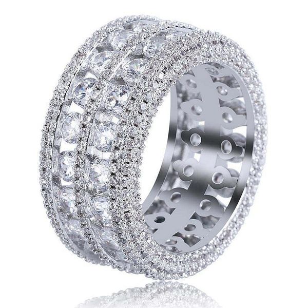 

mens hip hop iced out rings new fashion gold wedding ring jewelry simulation diamond ring, Silver