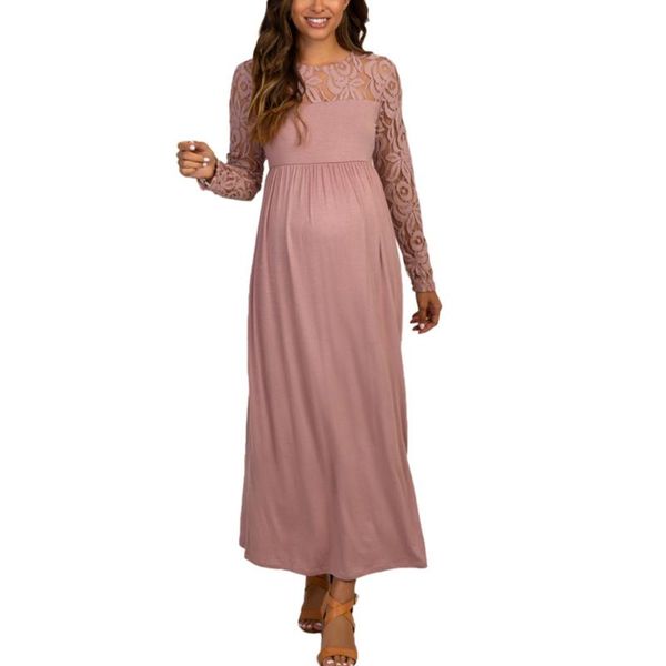 

autumn casual female dress solid color round neck long sleeve dress one-piece for pregnant women, White