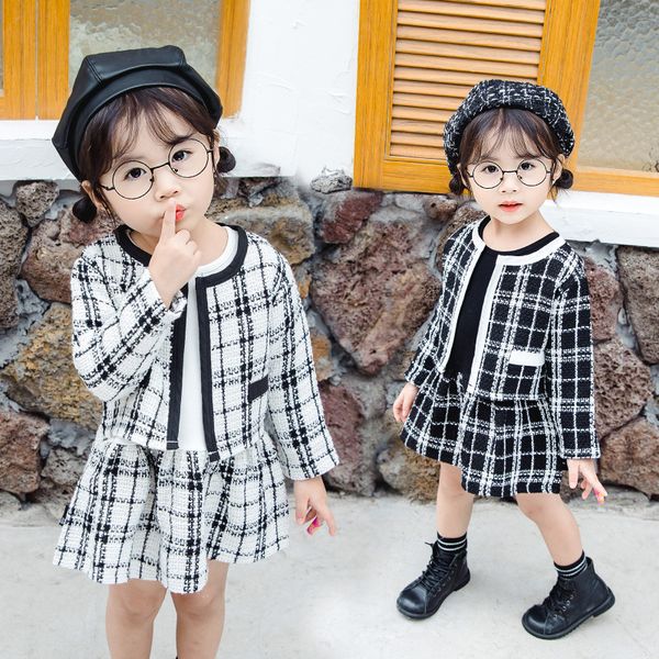 

kids designer clothes girls2019 autumn new style childrens clothing one to be sent baby skirt coat two-piece girls small fragrance suit autu, White
