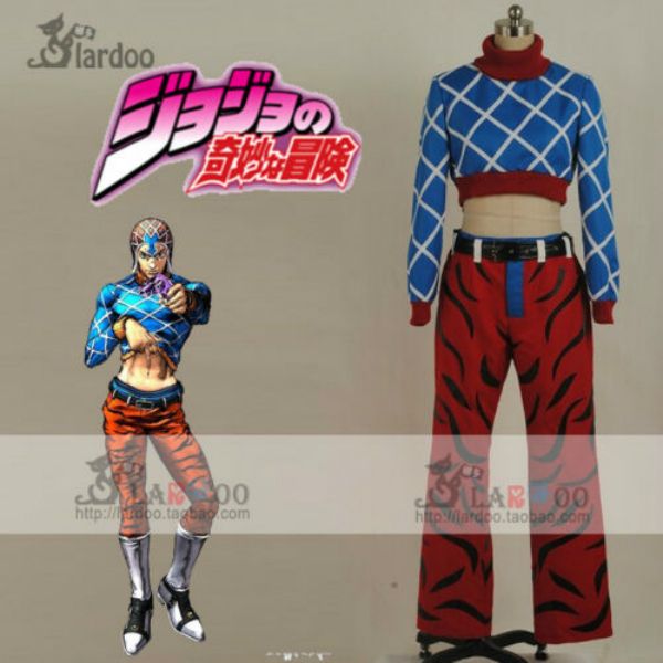 

anime jojo's bizarre adventure guido mista cosplay costume full sets pants, Black;red