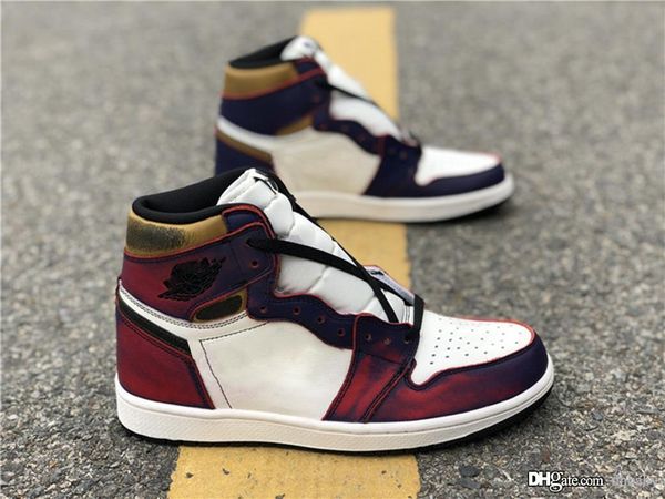 

2019 горячей аутентичного воздух высокого 1 og defiant sb лейкерс light bone суд фиолетовых черное золото баскетбол обувь ретро мужчины крос