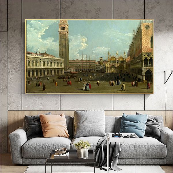 

famous painting vintage street scenery art by antonio canaletto canvas painting wall art for living room home decor (no frame