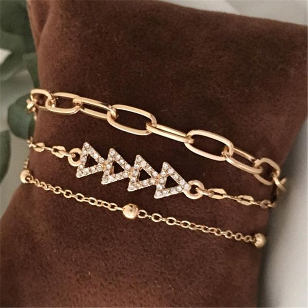 

simple casual fashion gold color chain bracelet bohemian bracelet set for women beads chains bangle boho jewelry, Golden;silver