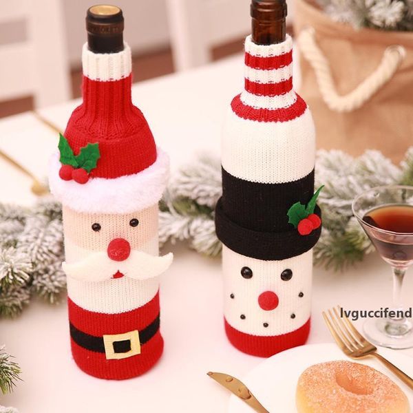 

christmas wine bottle cover bag santa claus snowman knitted sweater bottles cover new year decor home bar table party supplies