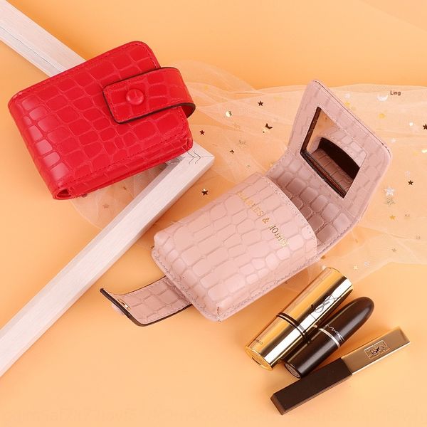 

internet red mini with mirror small portable cosmetic lipstick cosmetic pu lipstick storage makeup bag makeup bag, White