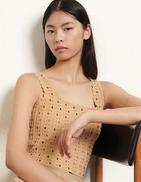 

fadan s home 2020 summer new brick close-fitting wavy edge women's solid color vest knitted sling camisole vest vest, Camo