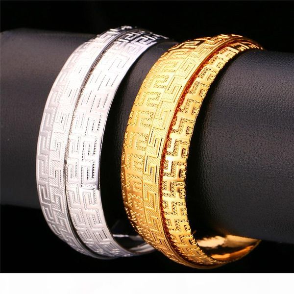 

g pattern bangles women men vintage jewelry gift platinum 18k gold plated antique cuff bracelet, White