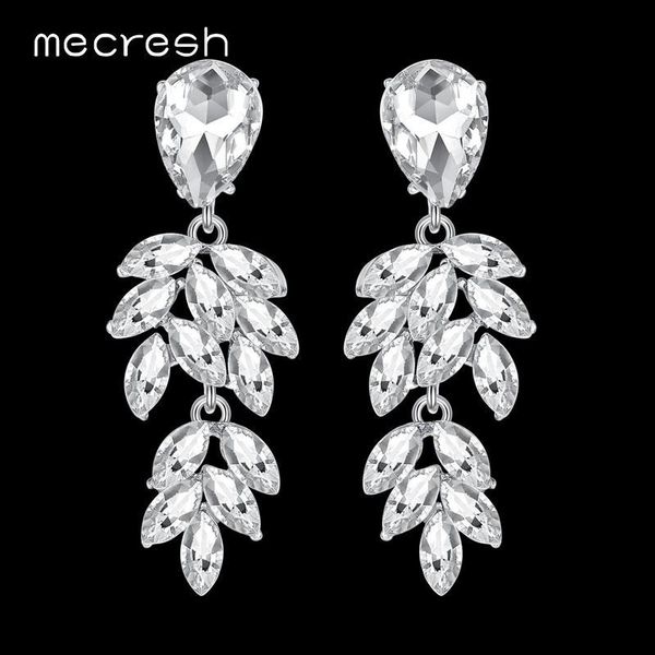 

mecresh sparkling crystal bride drop earrings for girls silver color rhinestone cute leaf wedding dangle earrings meh1088