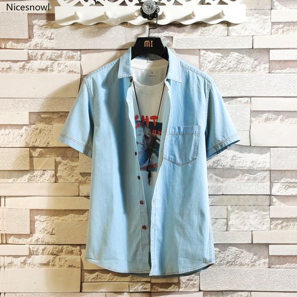 

mens blue denim shirts new summer thin short sleeve jean shirts good quality men cotton casual cowboy, White;black