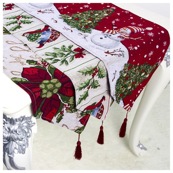

Cotton and linen embroidery Christmas table flag Christmas coffee table desktop decoration