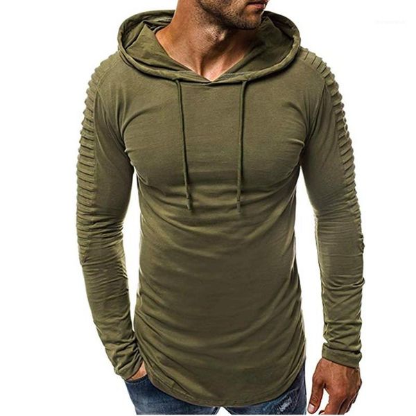 

конструктор толстовки с длинным рукавом сплошной цвет streetwear мужской толстовки гофрированный рукав мужские толстовки осень весна с капюш, Black