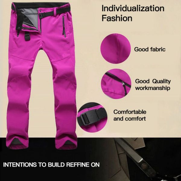 

new winter warm fleece climbing camping ski pants hiking softshell hose men women windproof skiing pants, Black;green