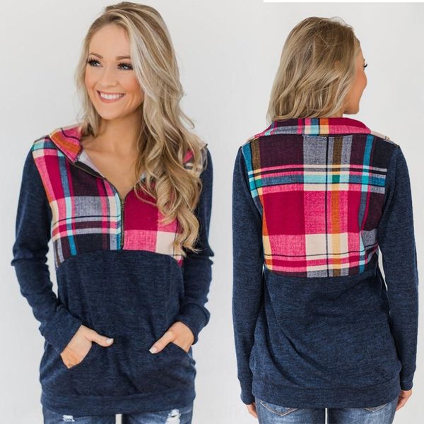 

yiozf осень и зима женщины plaid полуоткрытого отворот случайной осень и зима женщины молния свитера пледа полуоткрытой молния отворот случа, Black