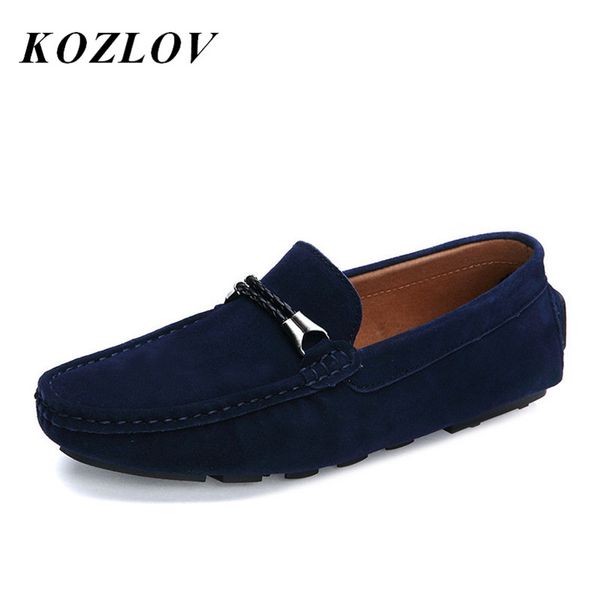 

italian mens suede leather shoes casual penny loafers men designer fashion slip on shoes men blue, Black