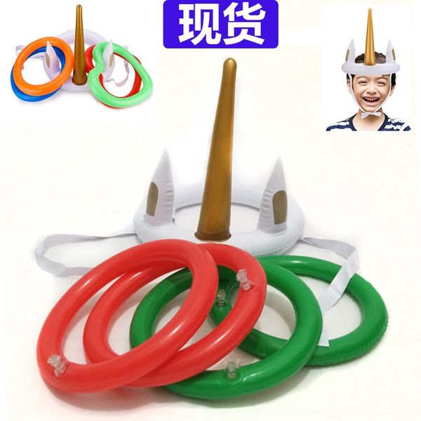 

inflatable pvc parent-child inflatable prop toy game props unicorn head ring hat throwing ring toy