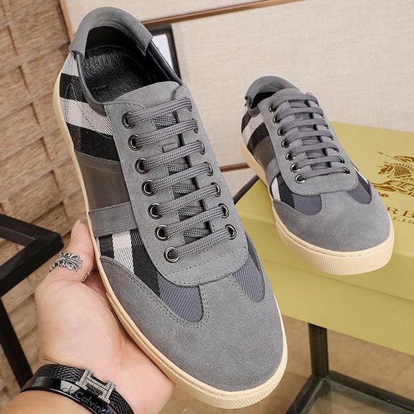 

vintage check and leather sneakers mens shoes lightweight shoes plus size low luxury style men shoes herren sportsch, Black
