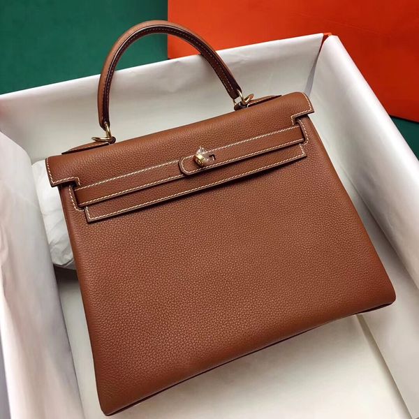 

whosale половина ручного 28см коричневый кожаный дизайн togo кошелек, воск нить, имеет как золото и серебро оборудования, свяжитесь со мной