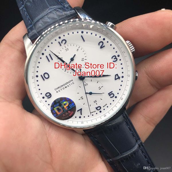 

dp factory make luxury watch blue face stable automatic movement no chronograph blue leather strap original clasp men, Slivery;brown