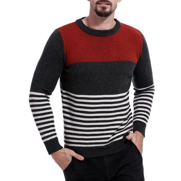 

men sweaters stripe pullover sweaters new o neck patchwork knitwear male slim fit long sleeve asian size, White;black