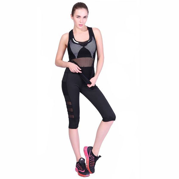 

quick-drying slim cropped leggings pockets mesh stitching running sports shorts fitness leisure leggings, Black;blue