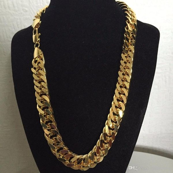 

heavy mens necklace chain 18k yellow gold filled solid double curb chain jewelry 60cm long,10mm wide, Silver
