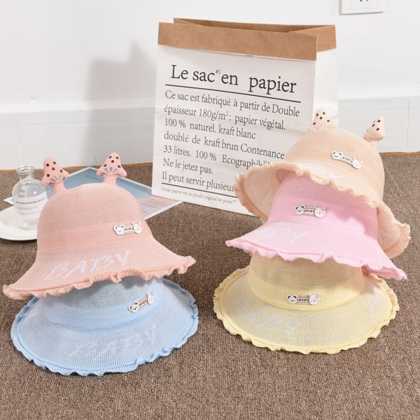 

children's breathable fisherman hollow net infant bucket bucket curling hat baby's children's cotton basin hat new summer tid, Yellow
