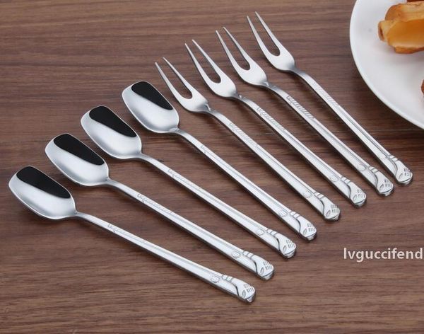 

stainless steel dessert bidentate fruit fork creative lovely small coffee spoon golf embossment mirror polish tableware