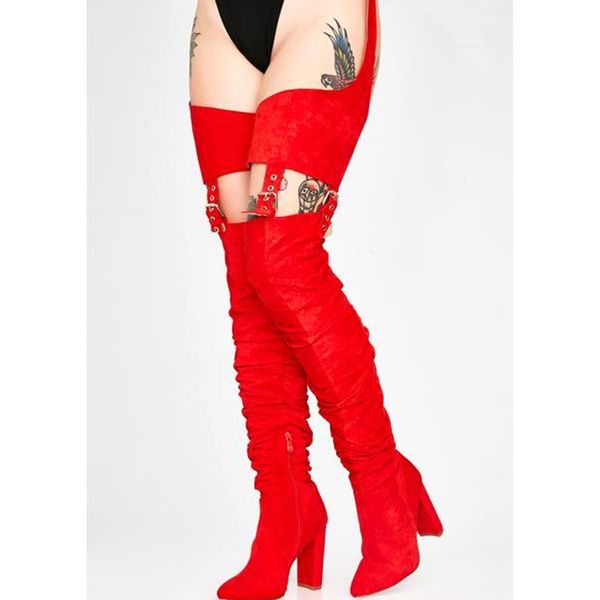 

2020 new fashion red pants thigh high boots stilettos elastic sock waist bootcuts high heel shoes women pointed hoof heels, Black