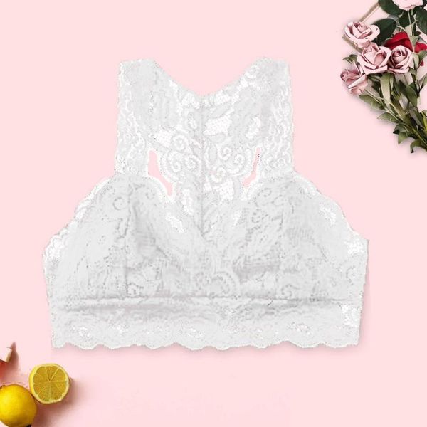 

camisoles & tanks women fashion wireless bra padded bralette deep v lace bras summer crop embroidery floral tank s-3xl 2021 lw, Black;white