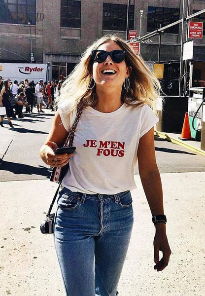 

je men fous t shirt women red letter print short funny tshirt summer cotton tees female crewneck tumblr graphic t shirts, White