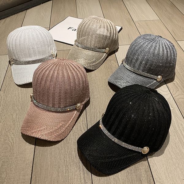 

hat women's summer fashion mesh rhinestone baseball breathable baseball cap all-match cap korean fashion casual sun hat, Blue;gray
