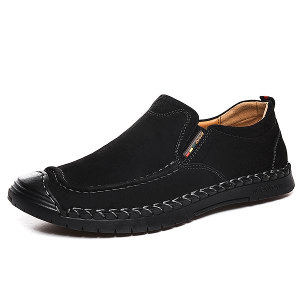 

men's casual shoes fashion spring autumn genuine leather shoes breathable men driving comfortable flats handmade loafers, Black