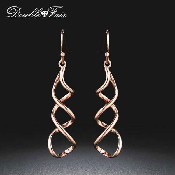 

double fair 2020 new double loop dangle earrings for women long wave drop earring statement wedding jewelry ale dfkc156m, Silver