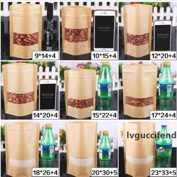 

100pcs kraft paper bag bag with window packaigng sachet kraft packaging for nuts sweets