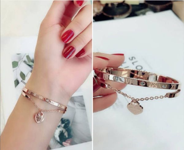 

fashion stainless steel open cuff bracelet for women female two row zirconia stone bangles in /silver/rose gold color 001, Black